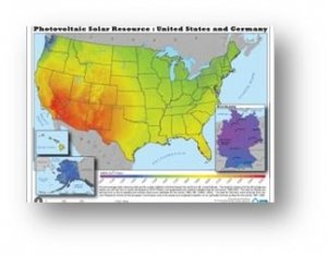 A map showing that the US gets far more sunlight than Germany