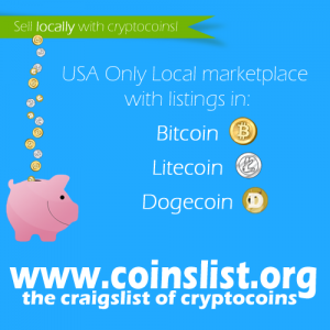 Advertisement for Coinlist.org - selling locally for Bitcoin